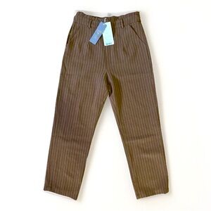 NWT Women's Asian Style Business Casual Brown Slim Fit  Striped Pants Feminine S